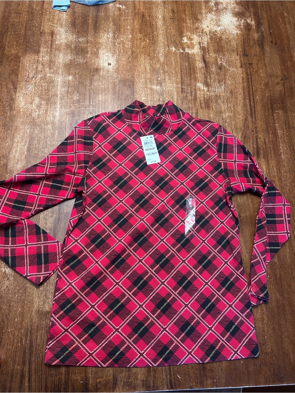 NWT Red Holiday Plaid Grannycore Cottagecore Long-Sleeve Mock Turtleneck M